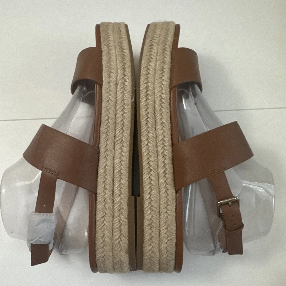 Women's 10.5 M Saks Fifth Avenue Fran Brown Leather Espadrille Sandals Slingback